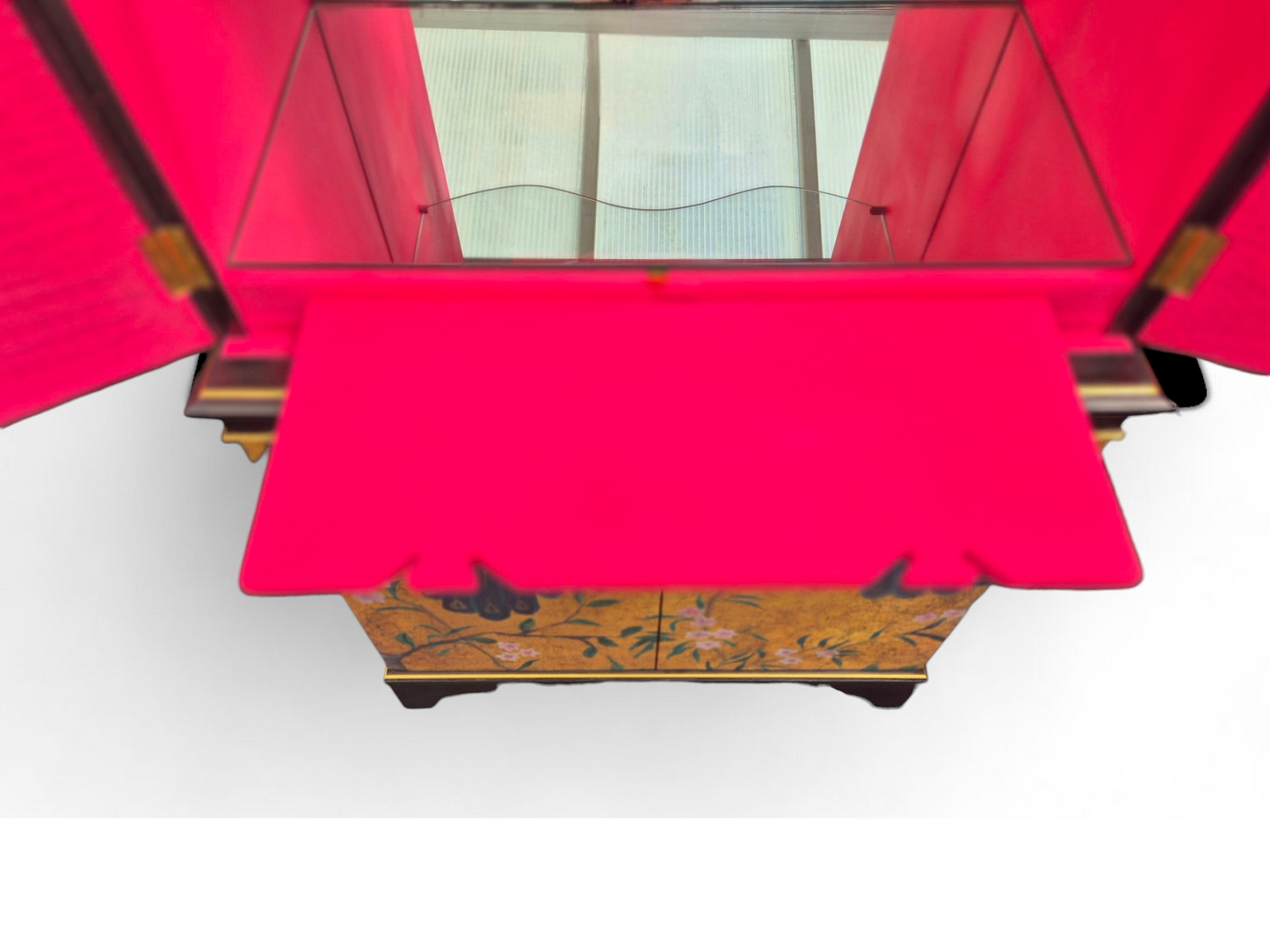 Luxury Cocktail Drinks Cabinet with Chinoiserie Decoupage Pink Neon Interior