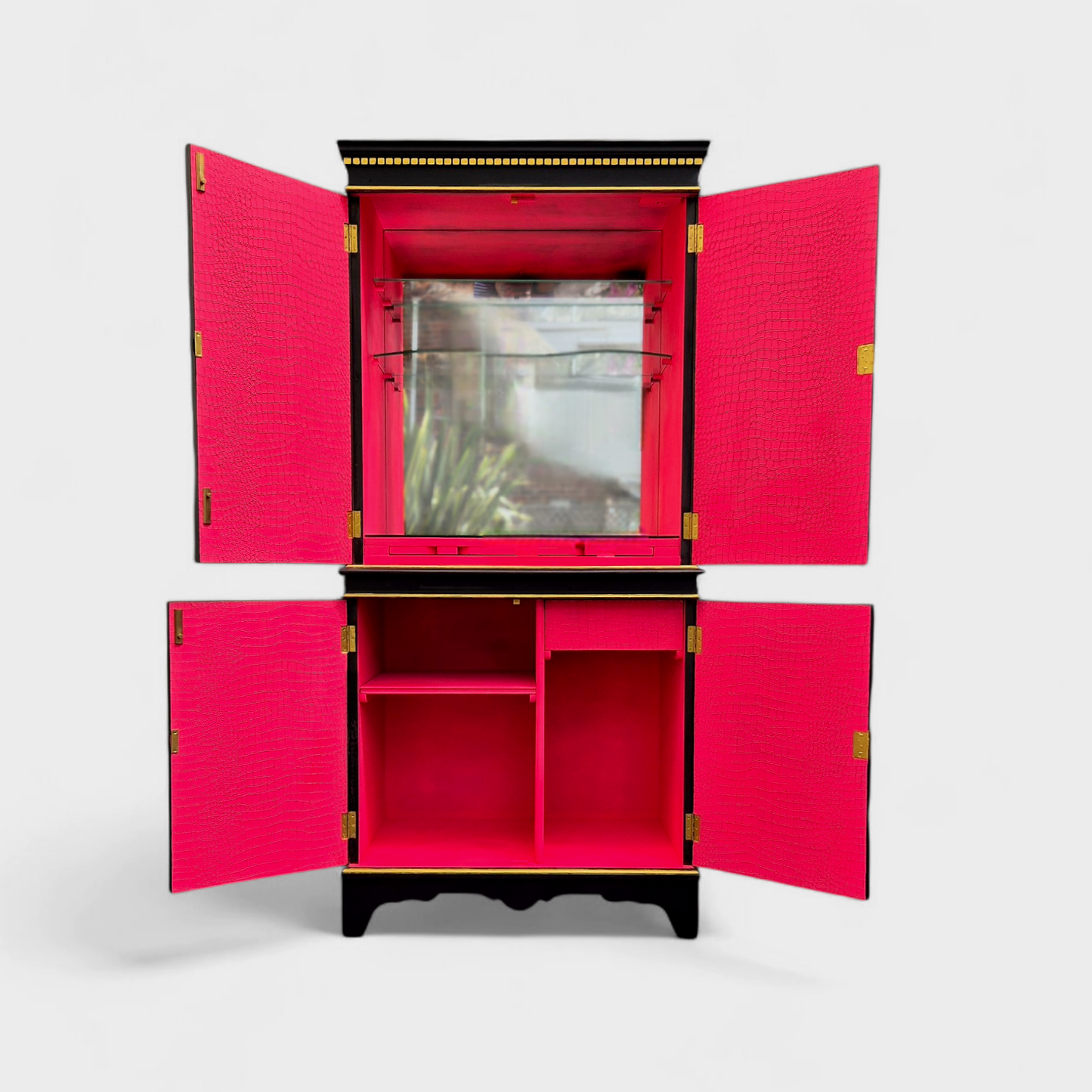 Luxury Cocktail Drinks Cabinet with Chinoiserie Decoupage Pink Neon Interior