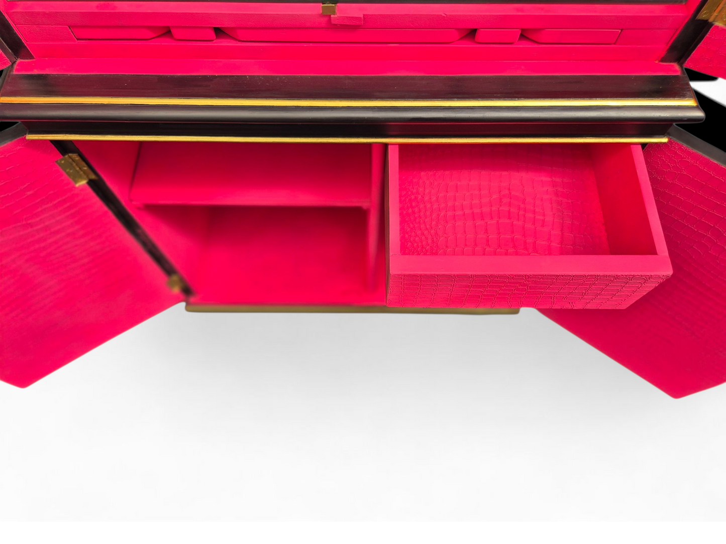 Luxury Cocktail Drinks Cabinet with Chinoiserie Decoupage Pink Neon Interior