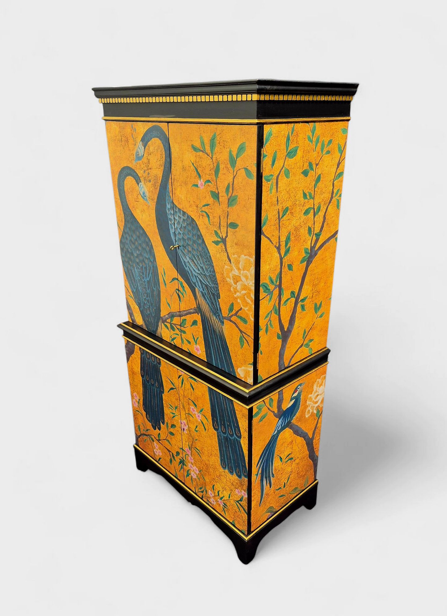 Luxury Cocktail Drinks Cabinet with Chinoiserie Decoupage Pink Neon Interior