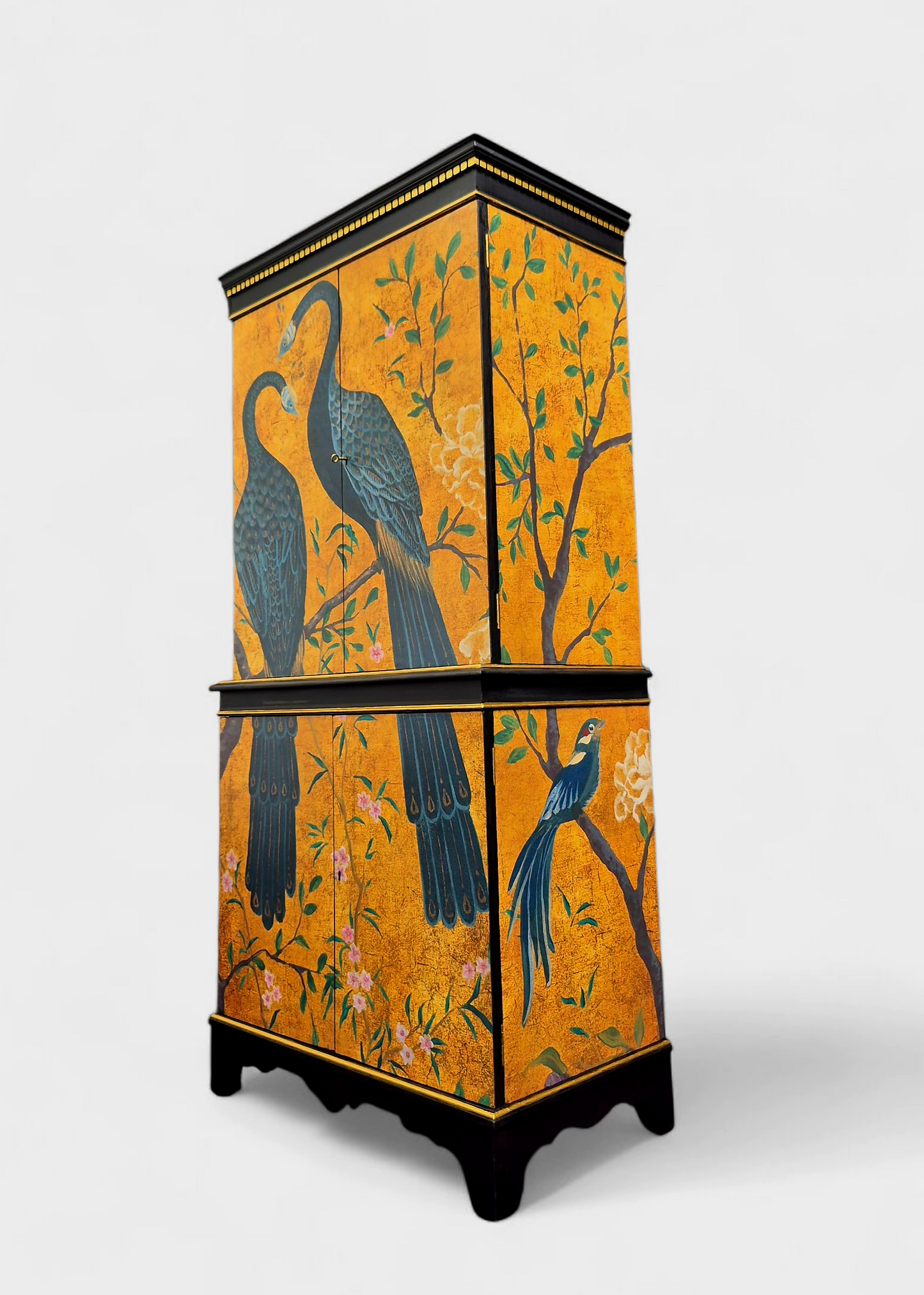 Luxury Cocktail Drinks Cabinet with Chinoiserie Decoupage Pink Neon Interior