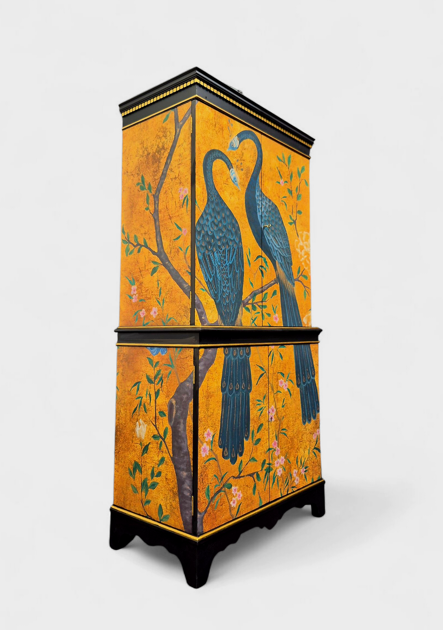 Luxury Cocktail Drinks Cabinet with Chinoiserie Decoupage Pink Neon Interior