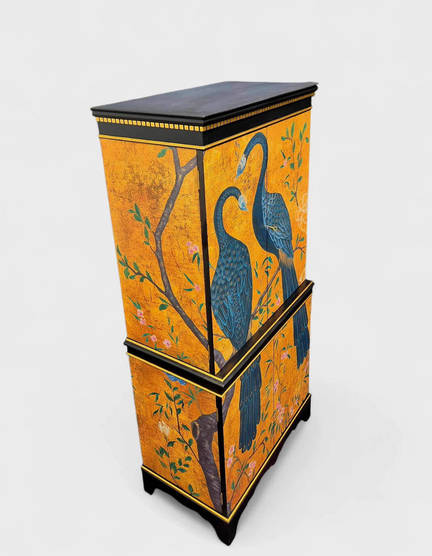 Luxury Cocktail Drinks Cabinet with Chinoiserie Decoupage Pink Neon Interior
