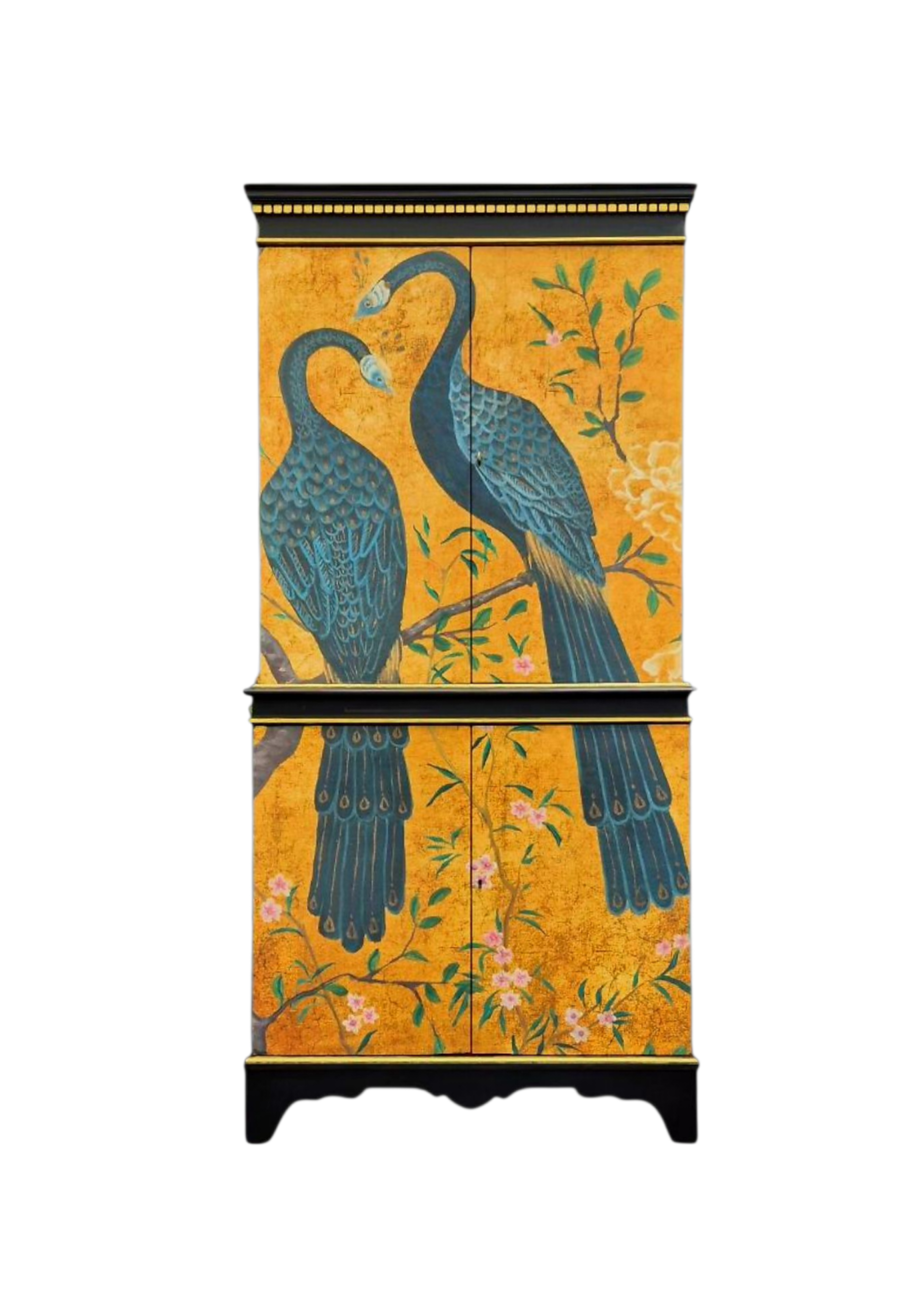 Luxury Cocktail Drinks Cabinet with Chinoiserie Decoupage Pink Neon Interior