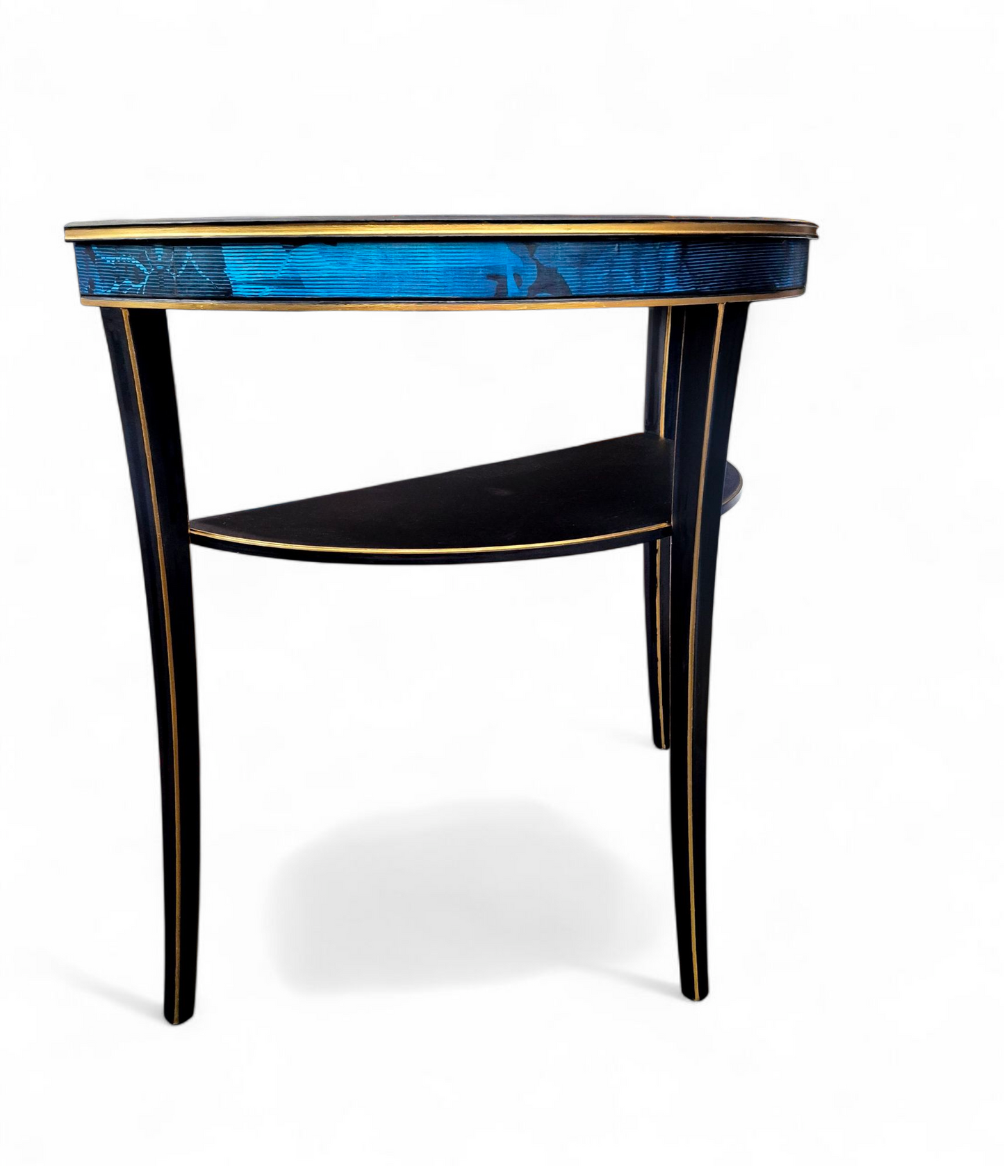 Luxury Upcycled Vintage Console/ Side/ Hall Table with Timorous Beasties Sapphire Blue Damask Decoupage & Glass Top