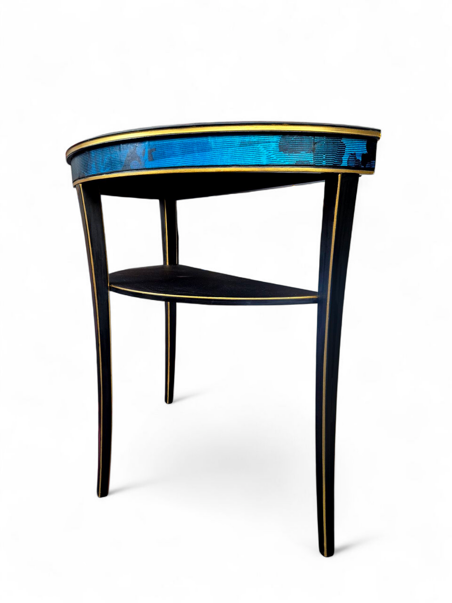 Luxury Upcycled Vintage Console/ Side/ Hall Table with Timorous Beasties Sapphire Blue Damask Decoupage & Glass Top