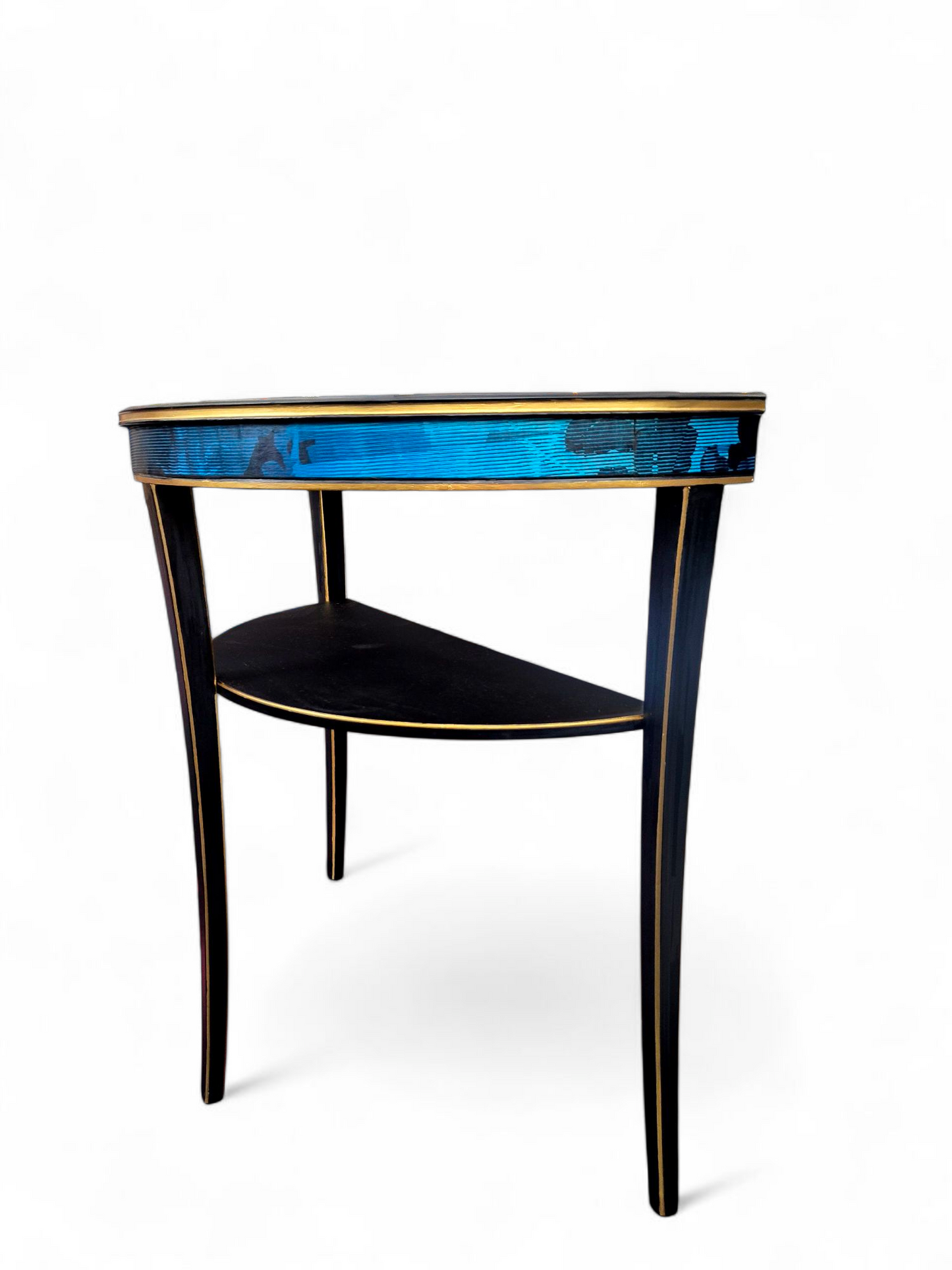 Luxury Upcycled Vintage Console/ Side/ Hall Table with Timorous Beasties Sapphire Blue Damask Decoupage & Glass Top