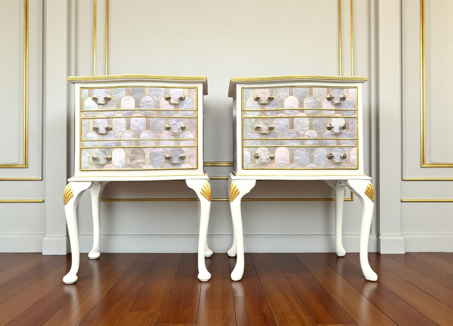 Pair of Professionally Upcycled Bedsides with Art Deco Bethan Gray Decoupage