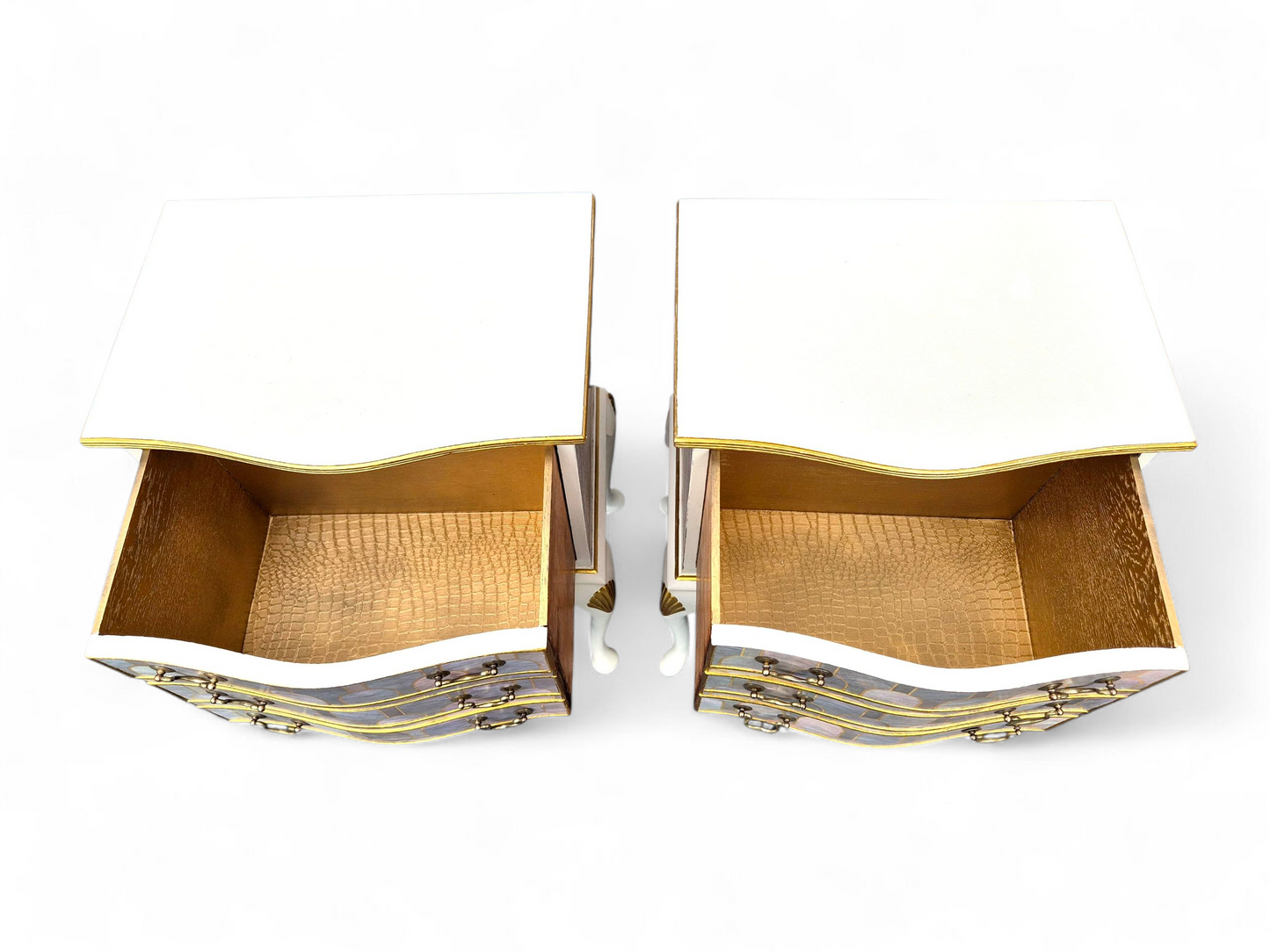 Pair of Professionally Upcycled Bedsides with Art Deco Bethan Gray Decoupage