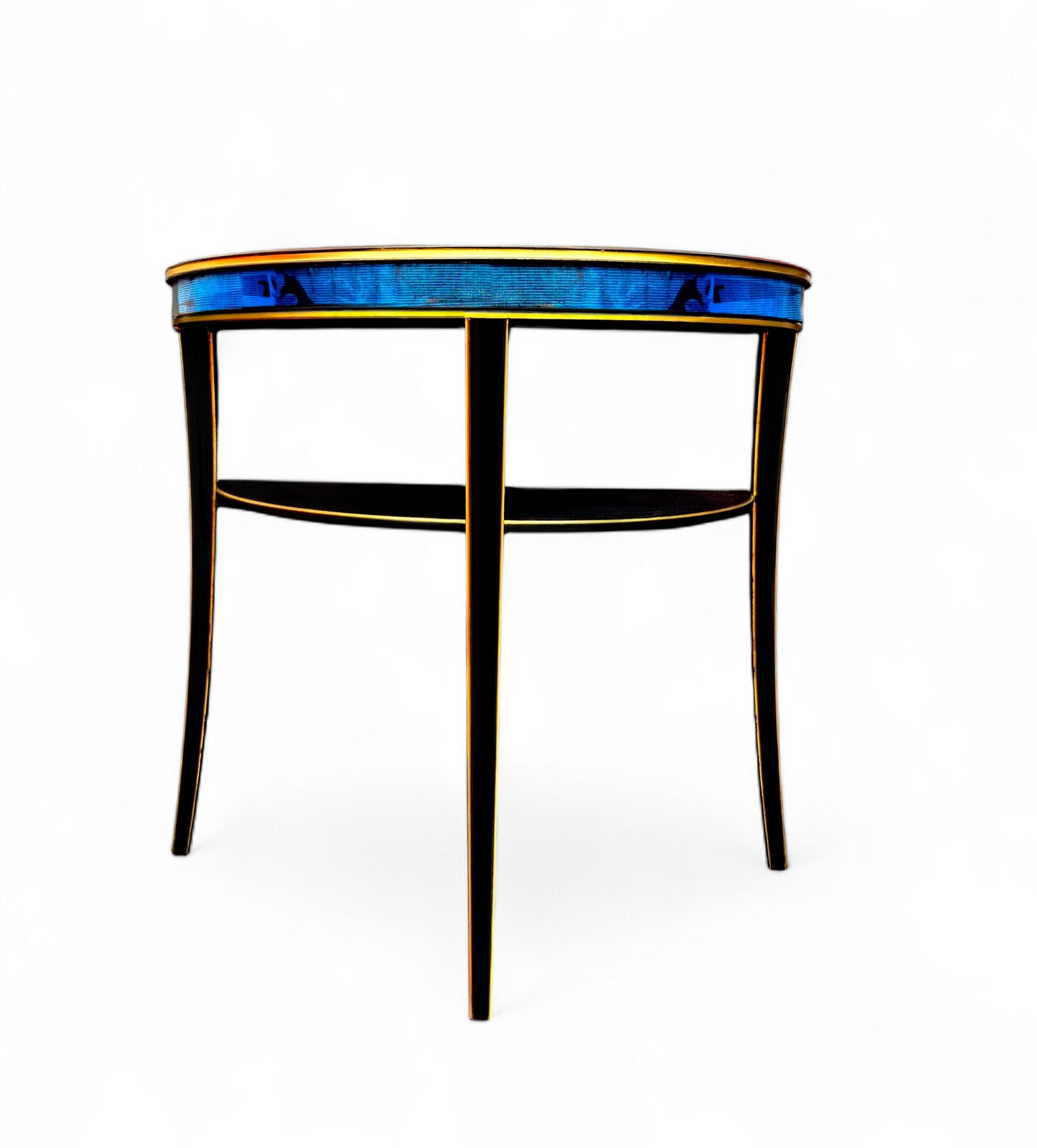Luxury Upcycled Vintage Console/ Side/ Hall Table with Timorous Beasties Sapphire Blue Damask Decoupage & Glass Top