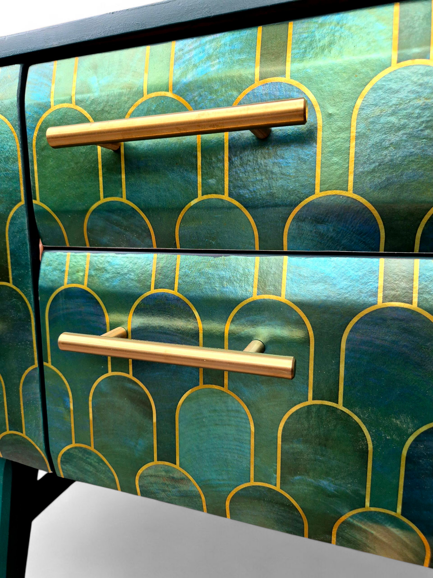 Luxury Mid Century Meredew Sideboard/ TV Unit with Metallic Green & Gold Finish