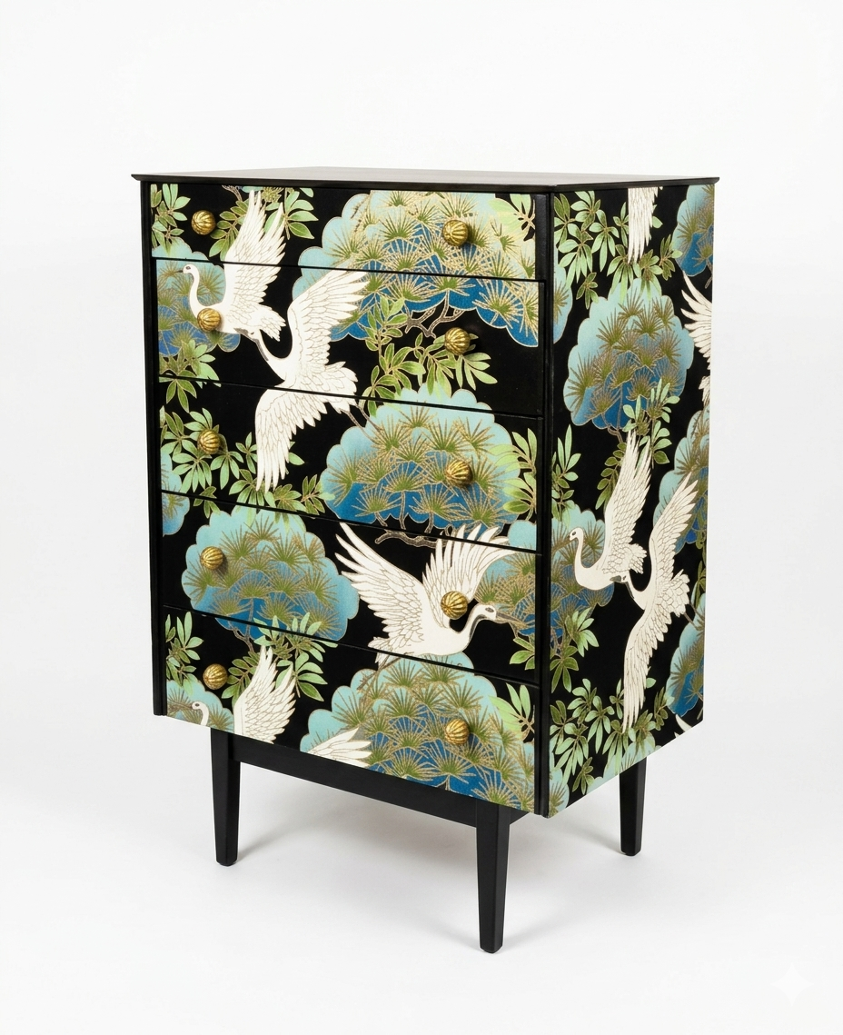 Stunning Professionally Upcycled Vintage Mid Century Chest of Drawers with Chinoiserie Design *Free Delivery*