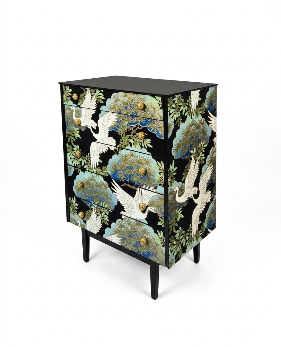 Stunning Professionally Upcycled Vintage Mid Century Chest of Drawers with Chinoiserie Design *Free Delivery*