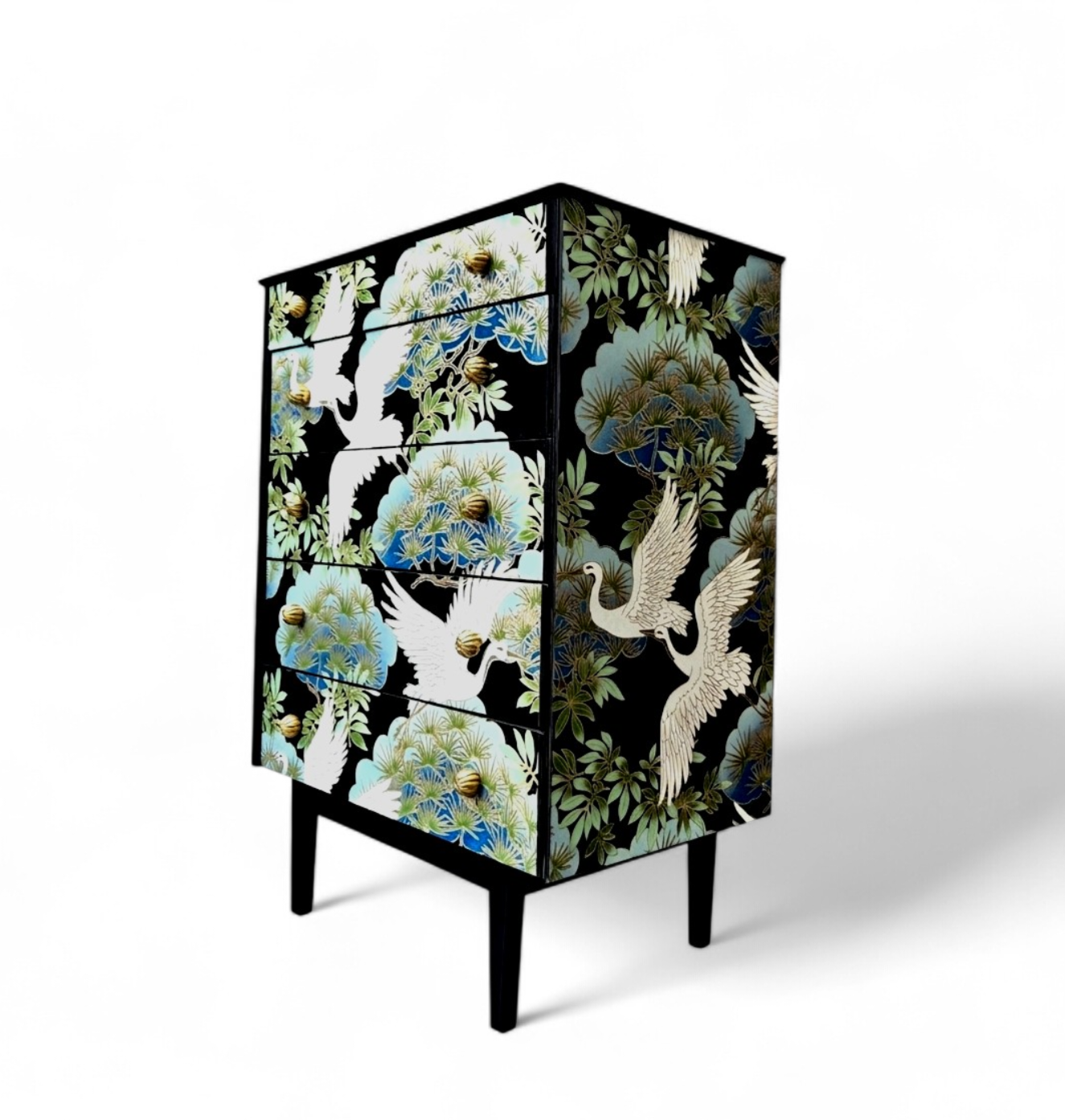 Stunning Professionally Upcycled Vintage Mid Century Chest of Drawers with Chinoiserie Design *Free Delivery*