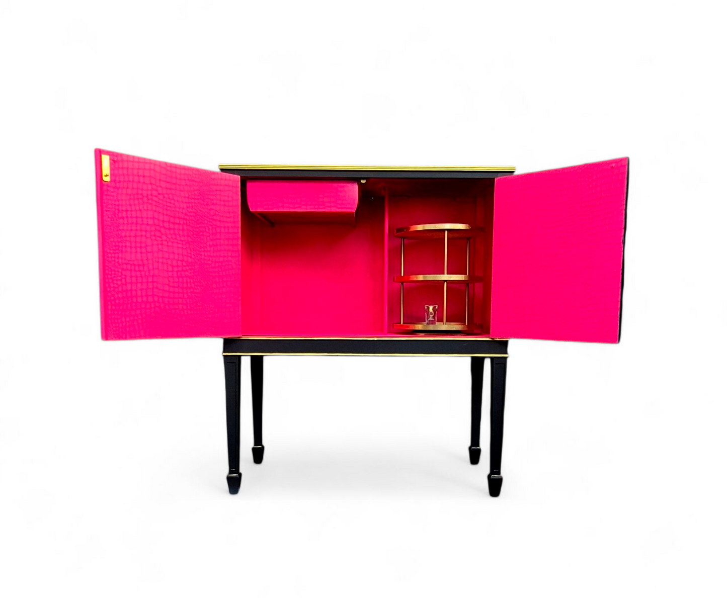 Stunning Upcycled Vintage Cocktail / Jewellery /Make up Cabinet with Masked Lady & Neon PInk