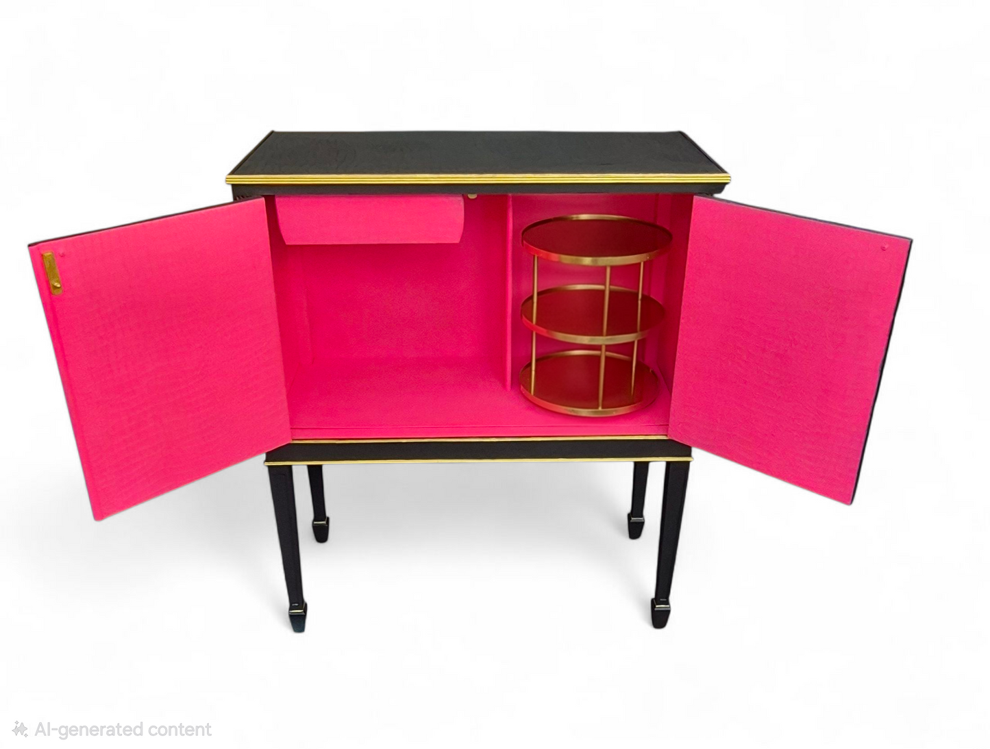 Stunning Upcycled Vintage Cocktail / Jewellery /Make up Cabinet with Masked Lady & Neon PInk