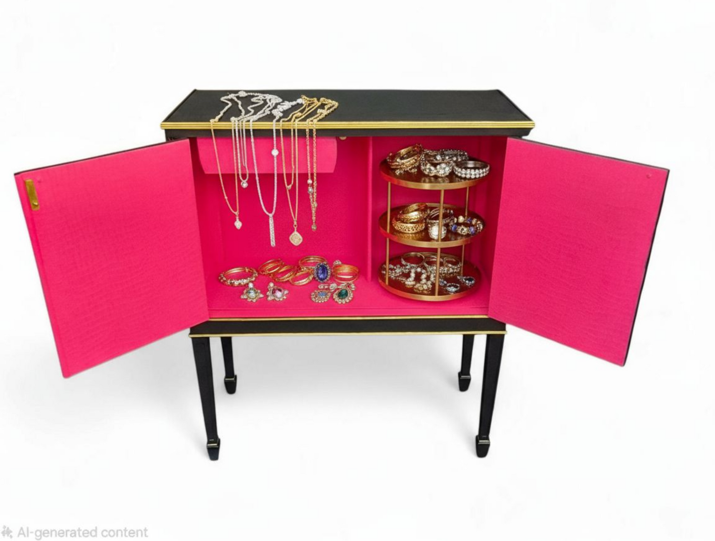 Stunning Upcycled Vintage Cocktail / Jewellery /Make up Cabinet with Masked Lady & Neon PInk