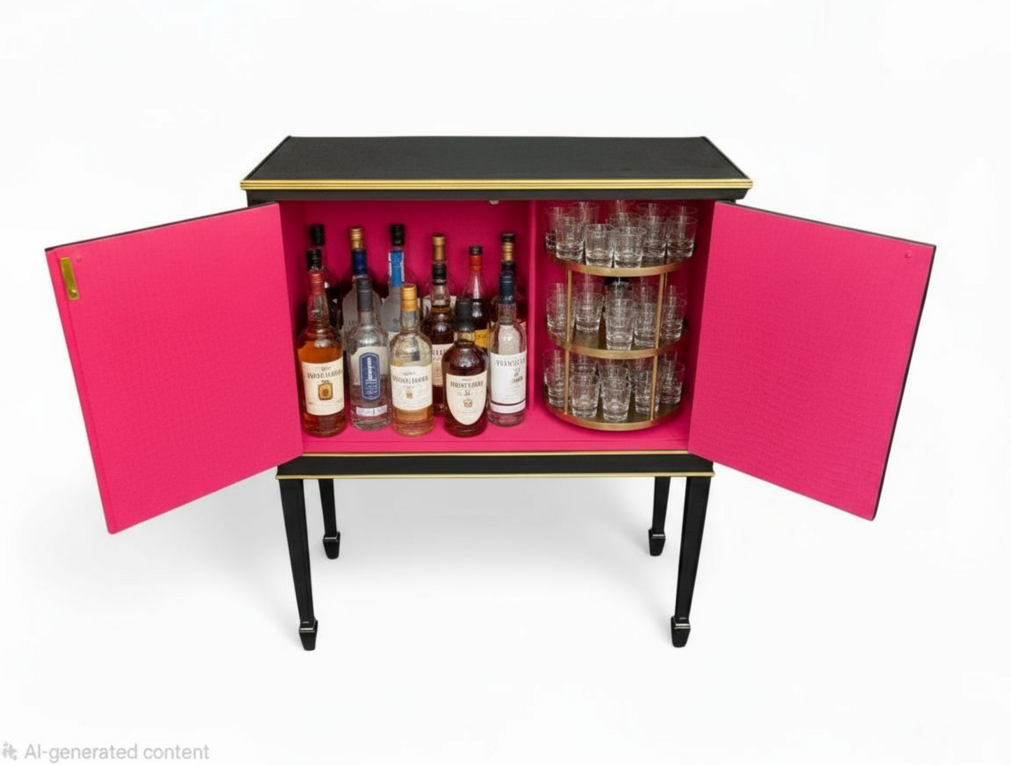 Stunning Upcycled Vintage Cocktail / Jewellery /Make up Cabinet with Masked Lady & Neon PInk