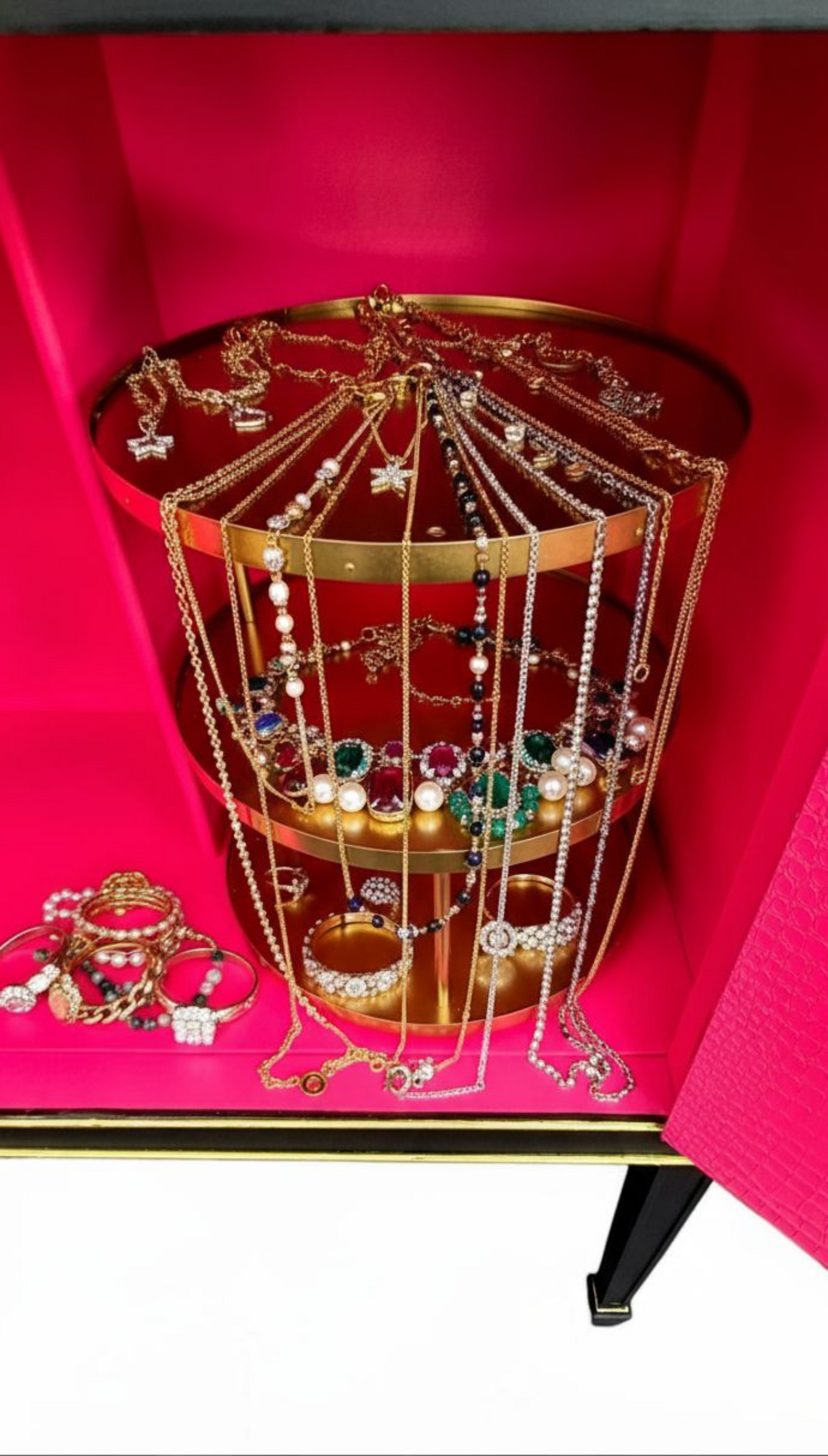 Stunning Upcycled Vintage Cocktail / Jewellery /Make up Cabinet with Masked Lady & Neon PInk