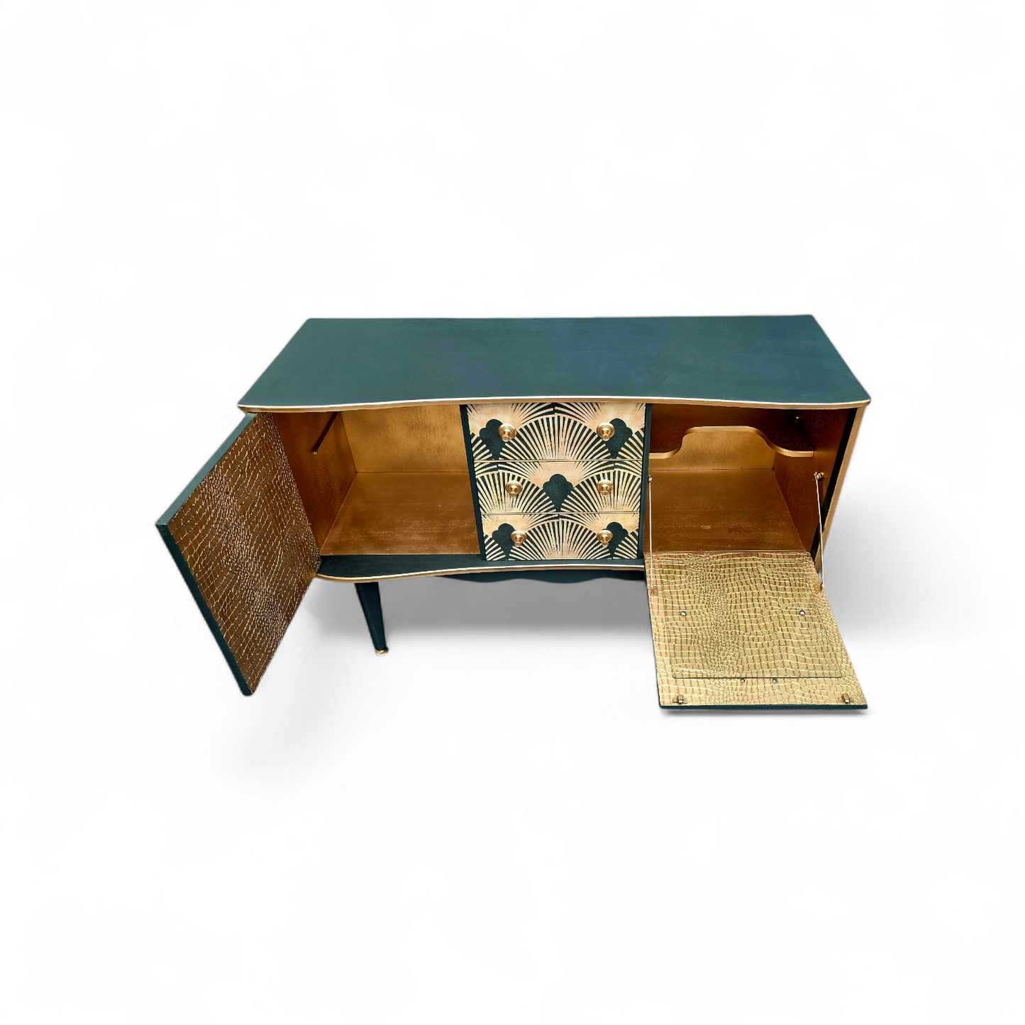 Luxury Upcycled Mid Century Vintage Sideboard / Cocktail with Art Deco Decoupage