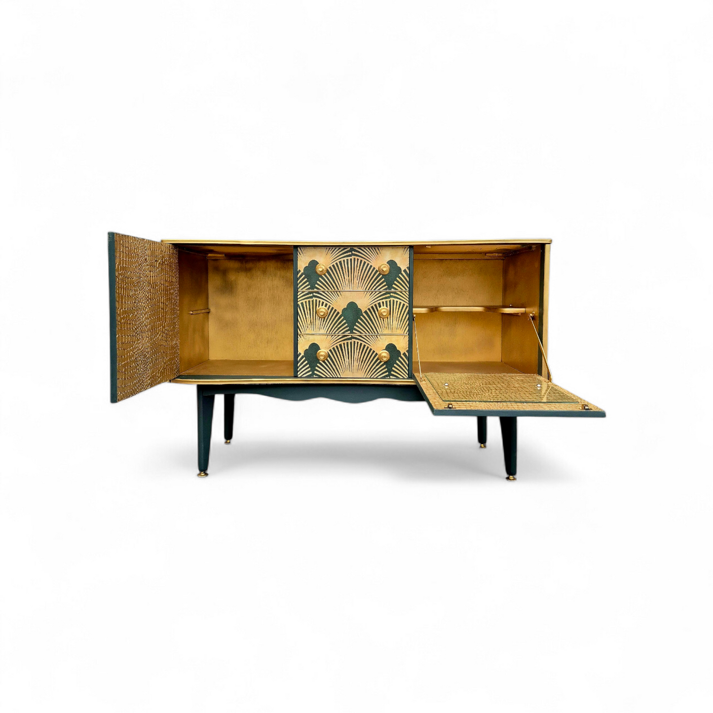 Luxury Upcycled Mid Century Vintage Sideboard / Cocktail with Art Deco Decoupage