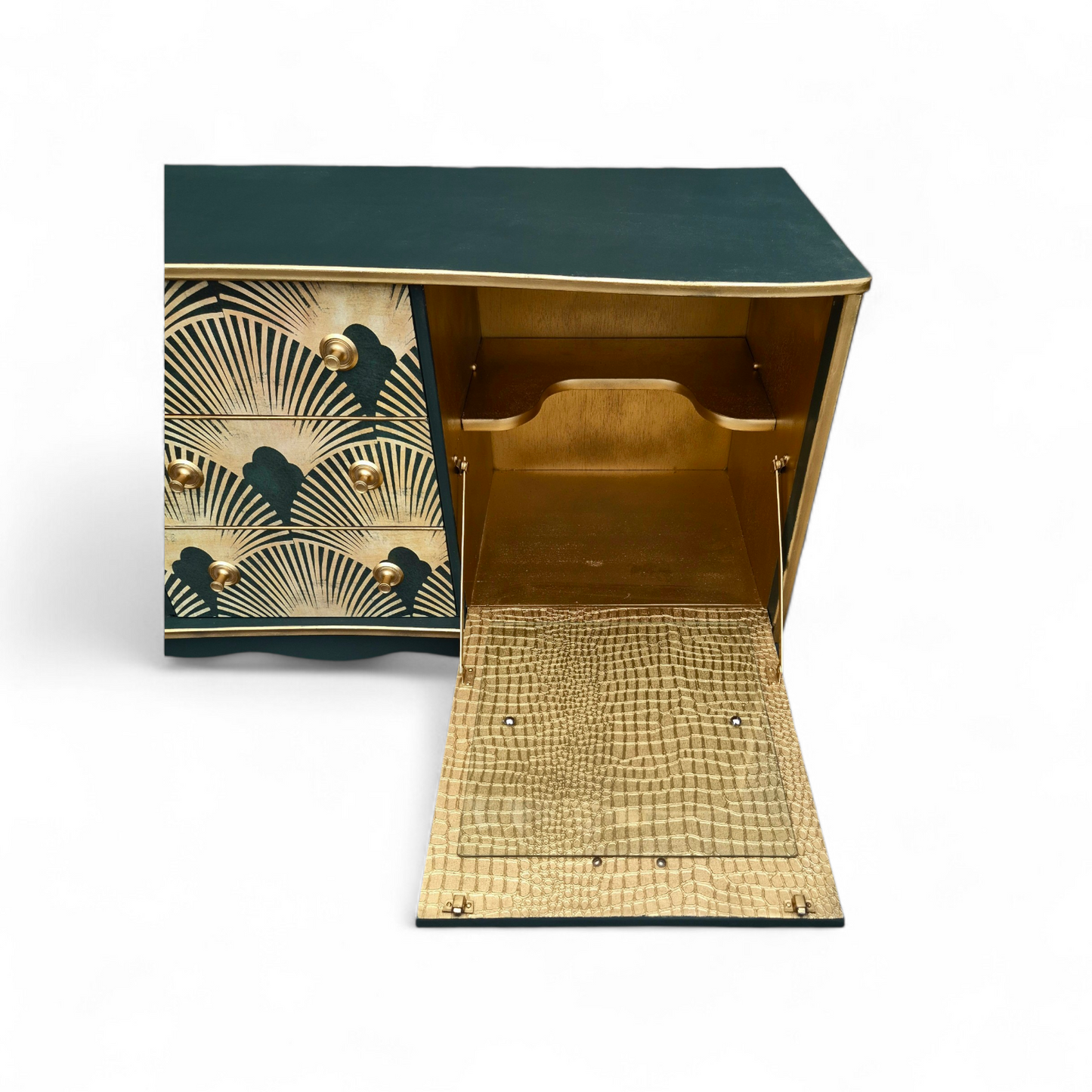 Luxury Upcycled Mid Century Vintage Sideboard / Cocktail with Art Deco Decoupage