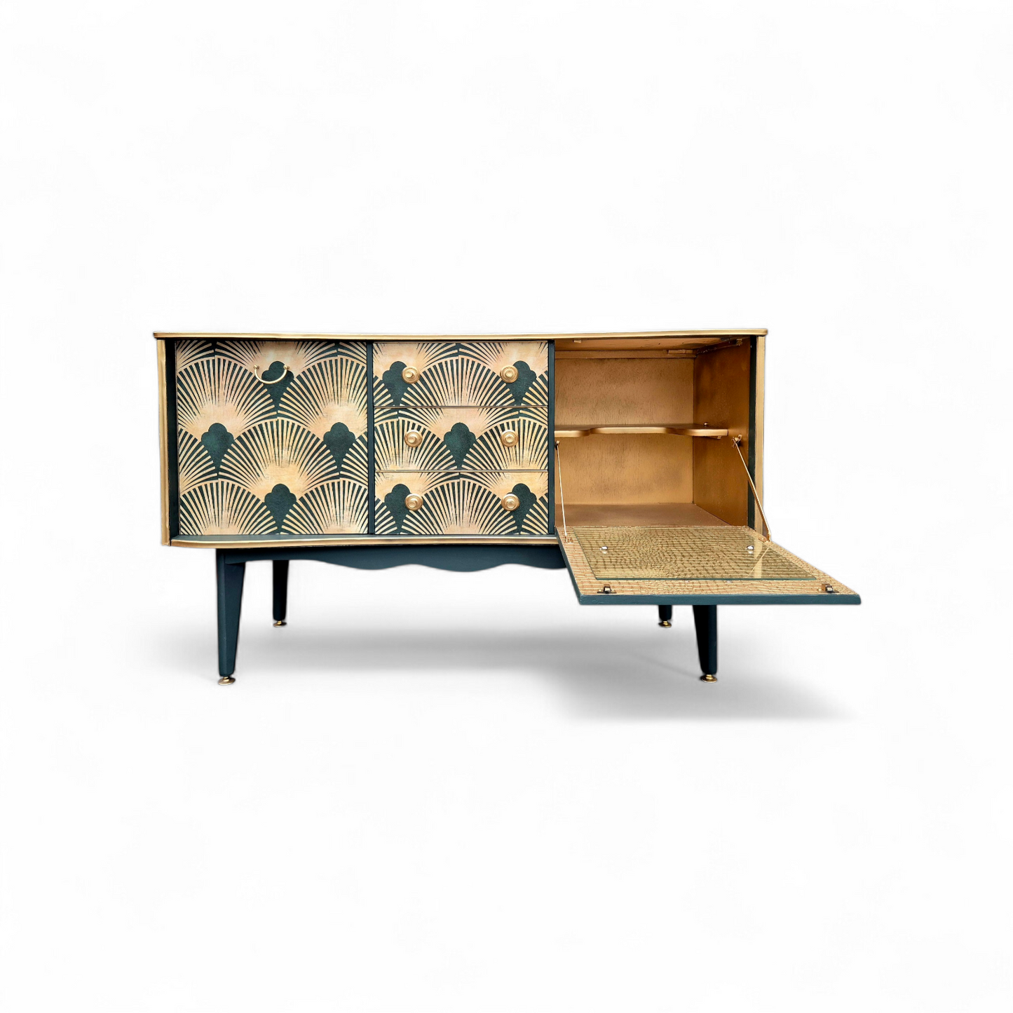 Luxury Upcycled Mid Century Vintage Sideboard / Cocktail with Art Deco Decoupage