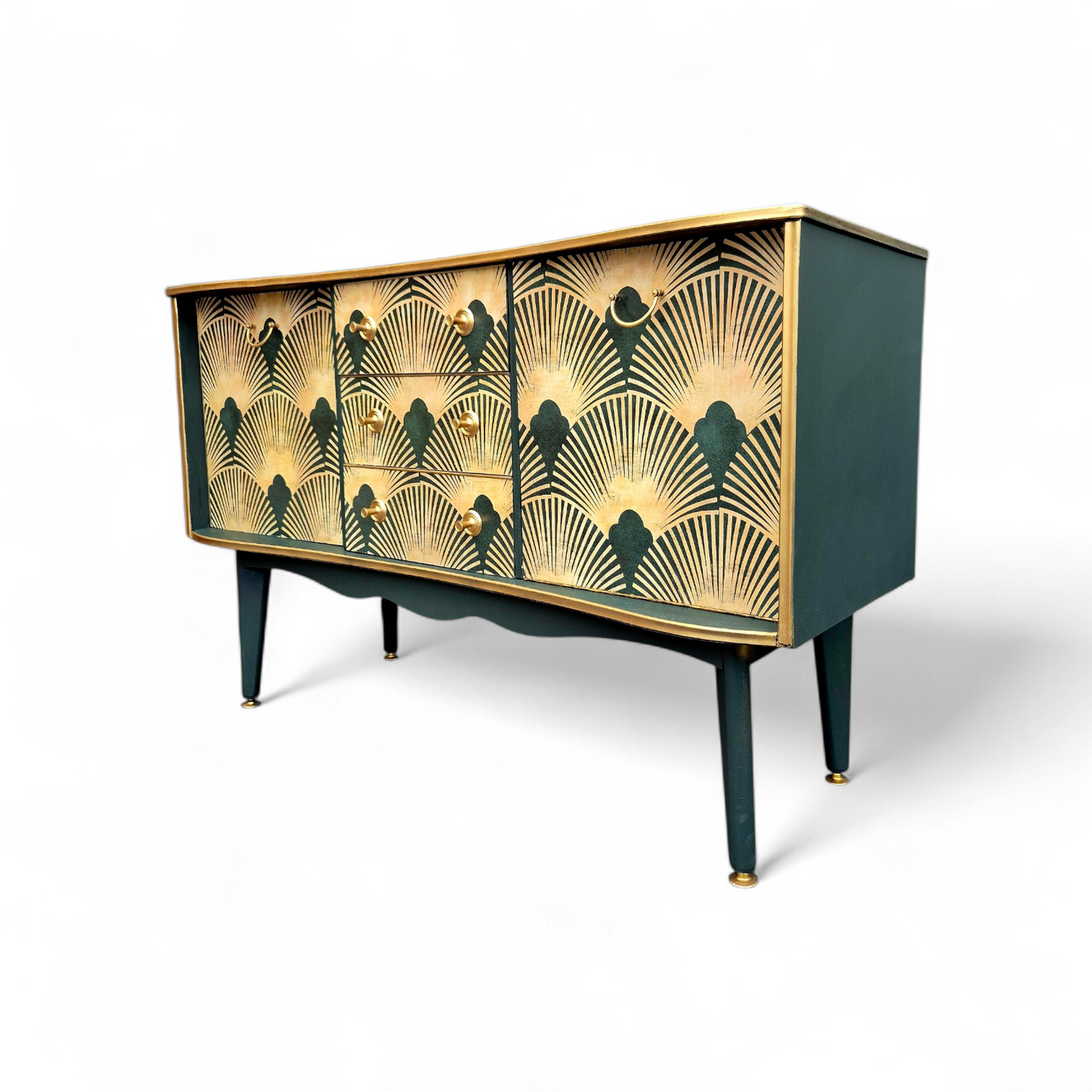 Luxury Upcycled Mid Century Vintage Sideboard / Cocktail with Art Deco Decoupage