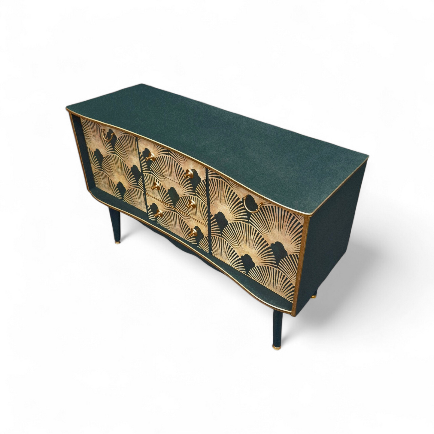 Luxury Upcycled Mid Century Vintage Sideboard / Cocktail with Art Deco Decoupage