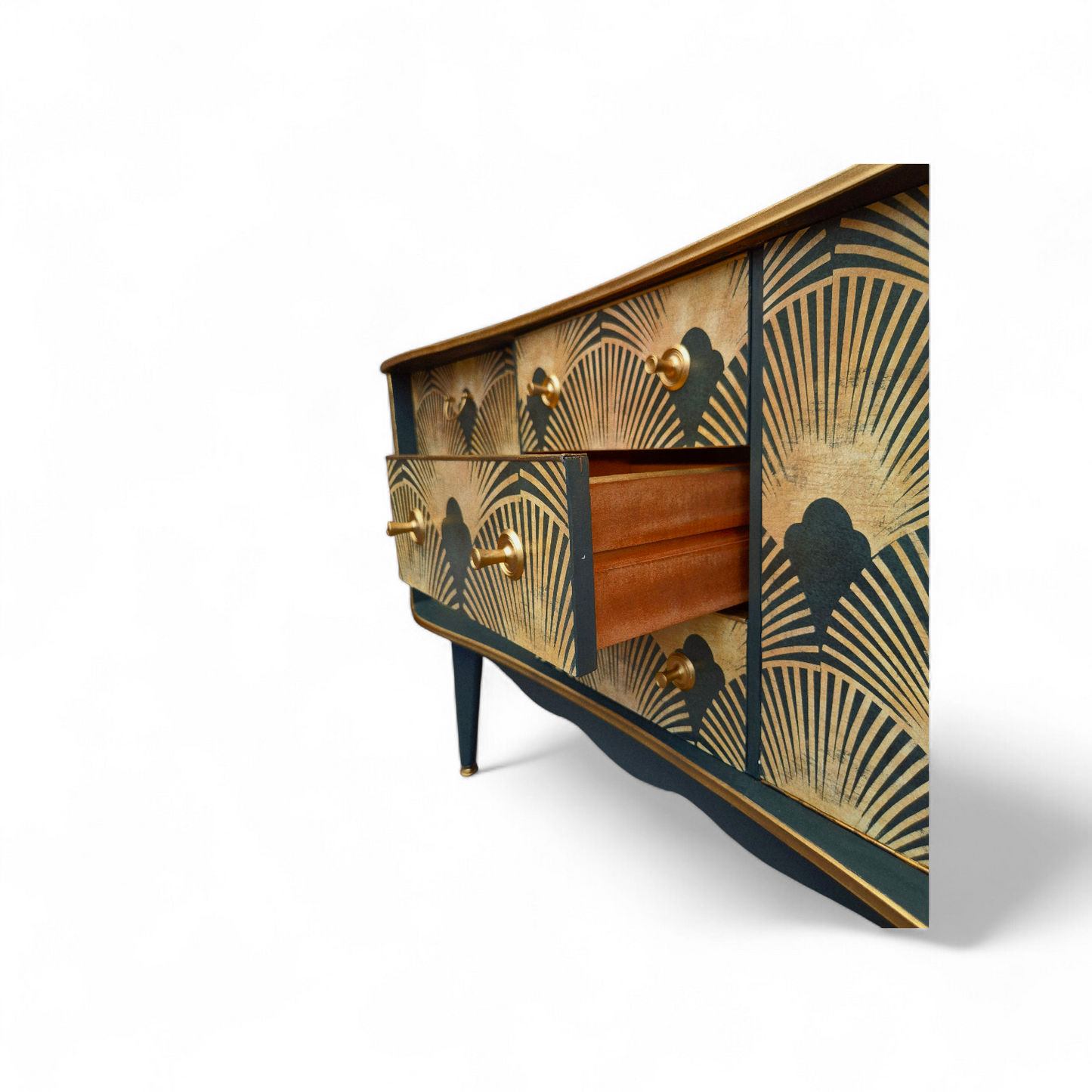 Luxury Upcycled Mid Century Vintage Sideboard / Cocktail with Art Deco Decoupage