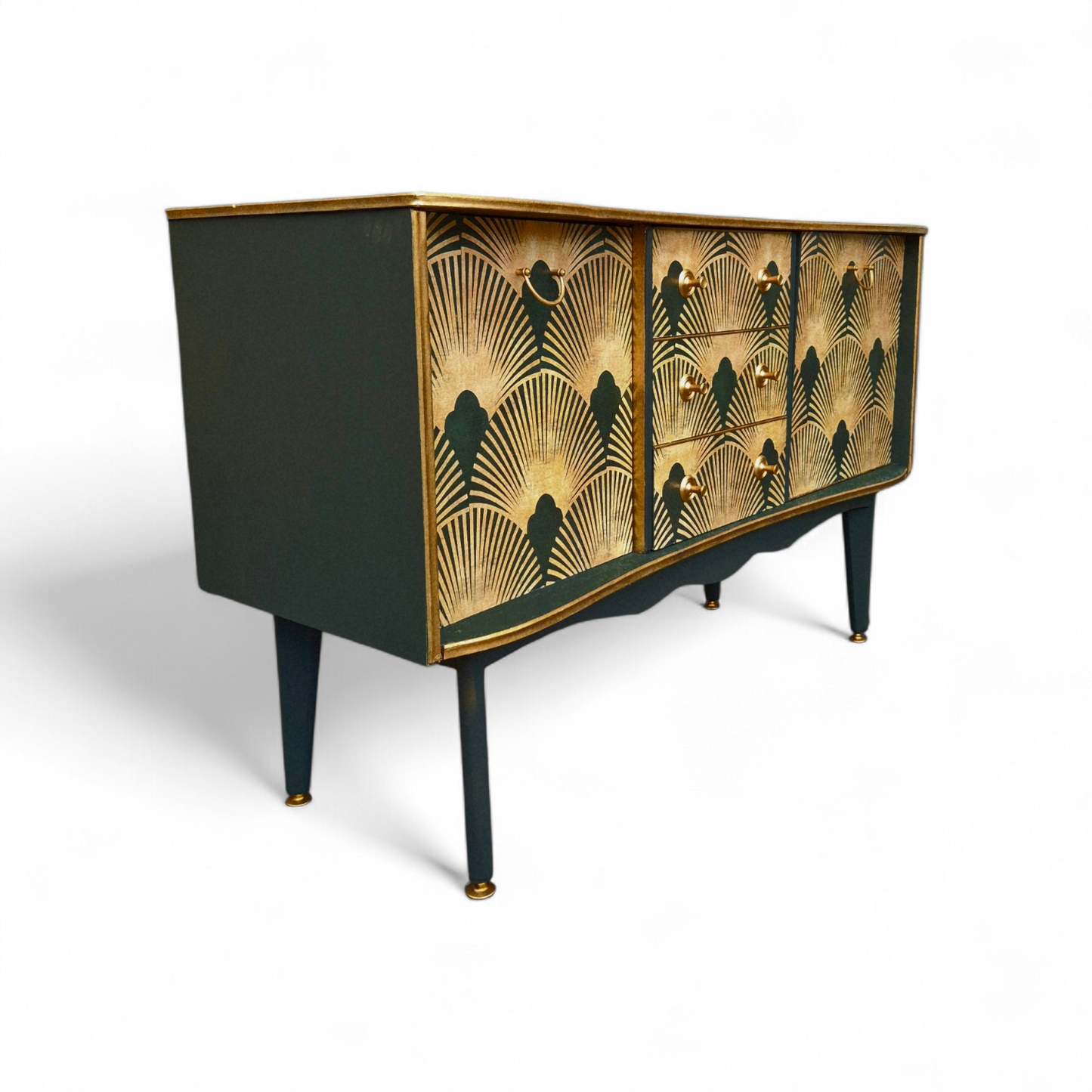 Luxury Upcycled Mid Century Vintage Sideboard / Cocktail with Art Deco Decoupage