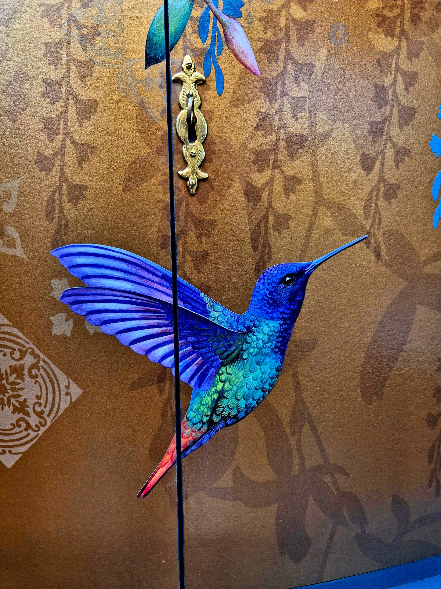 Luxury Upcycled Vintage Cocktail Cabinet with Gold Metallic Trailing Orchid Decoupage