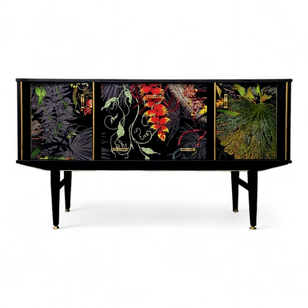 Luxury Upcycled Mid Century Sideboard / Cocktail Cabinet with Timorous Beasties