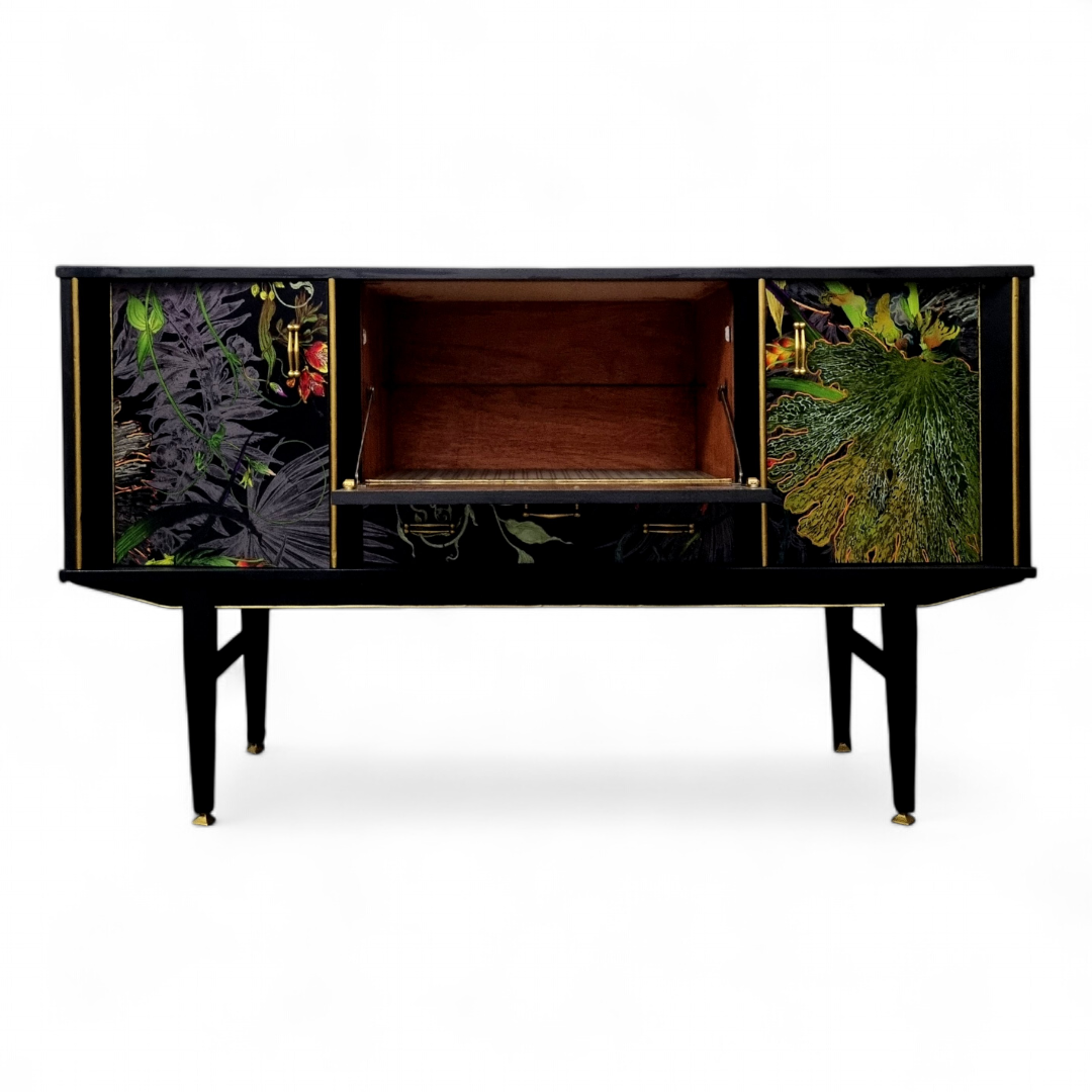 Luxury Upcycled Mid Century Sideboard / Cocktail Cabinet with Timorous Beasties