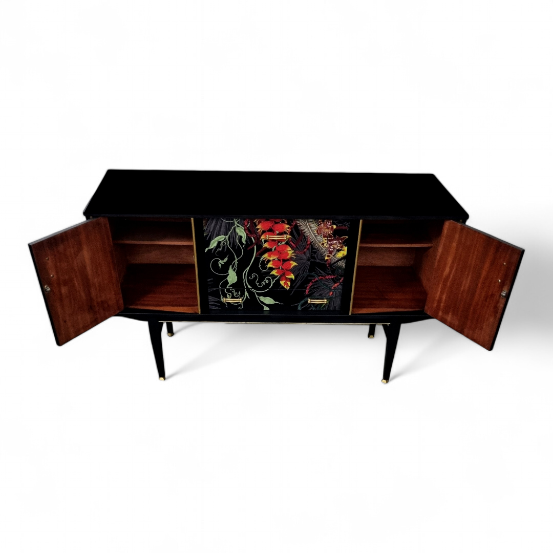 Luxury Upcycled Mid Century Sideboard / Cocktail Cabinet with Timorous Beasties