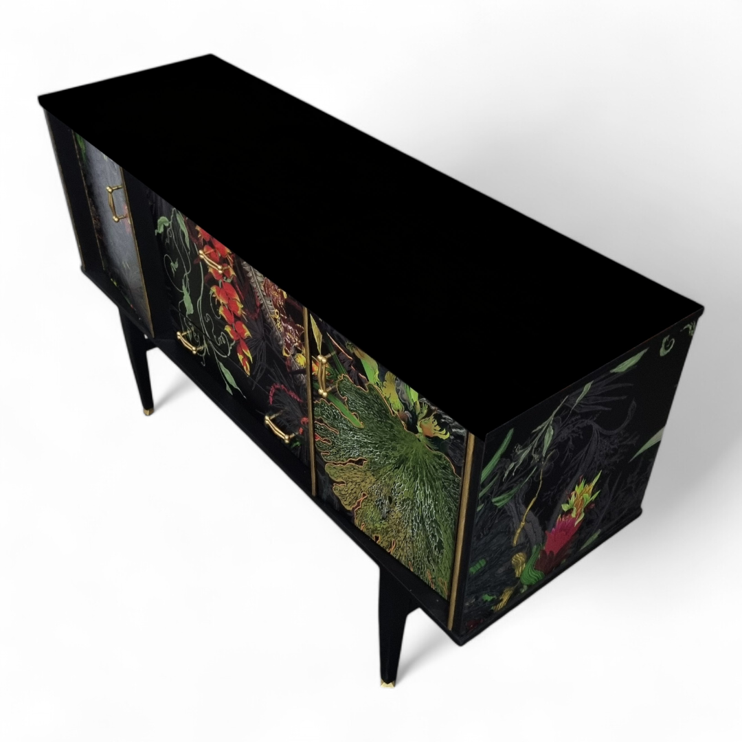 Luxury Upcycled Mid Century Sideboard / Cocktail Cabinet with Timorous Beasties