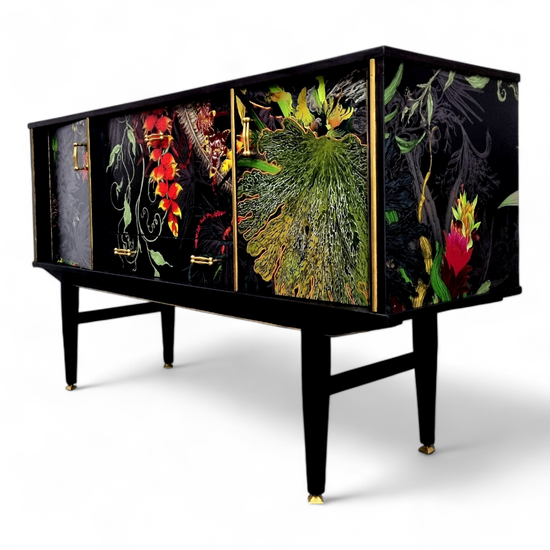 Luxury Upcycled Mid Century Sideboard / Cocktail Cabinet with Timorous Beasties