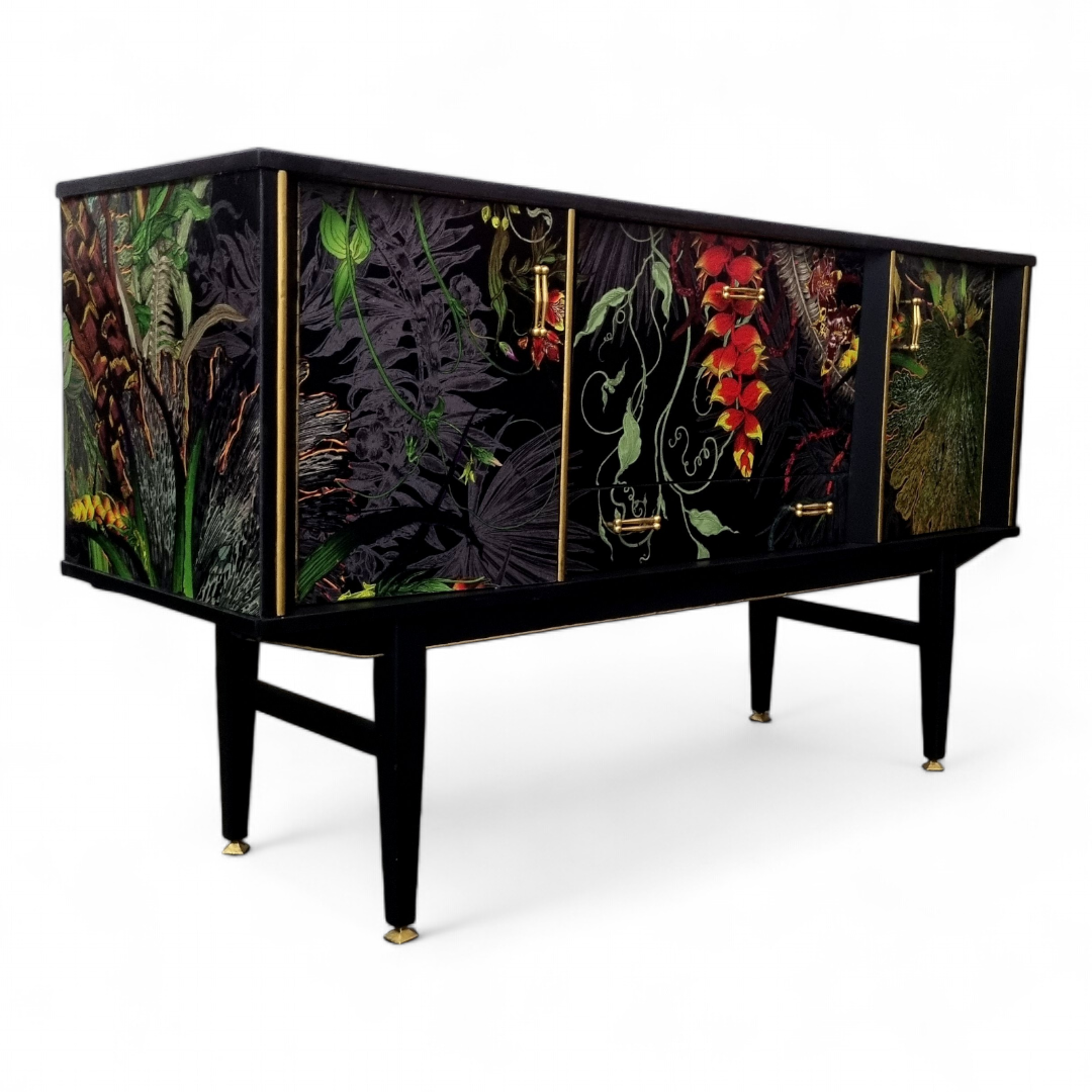 Luxury Upcycled Mid Century Sideboard / Cocktail Cabinet with Timorous Beasties