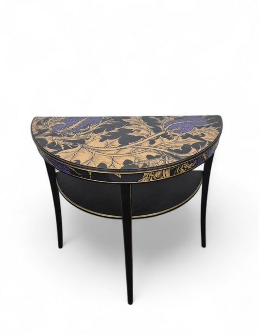 Luxury Upcycled Vintage Console Side Table Timorous Beasties with Thistle & Glass Top
