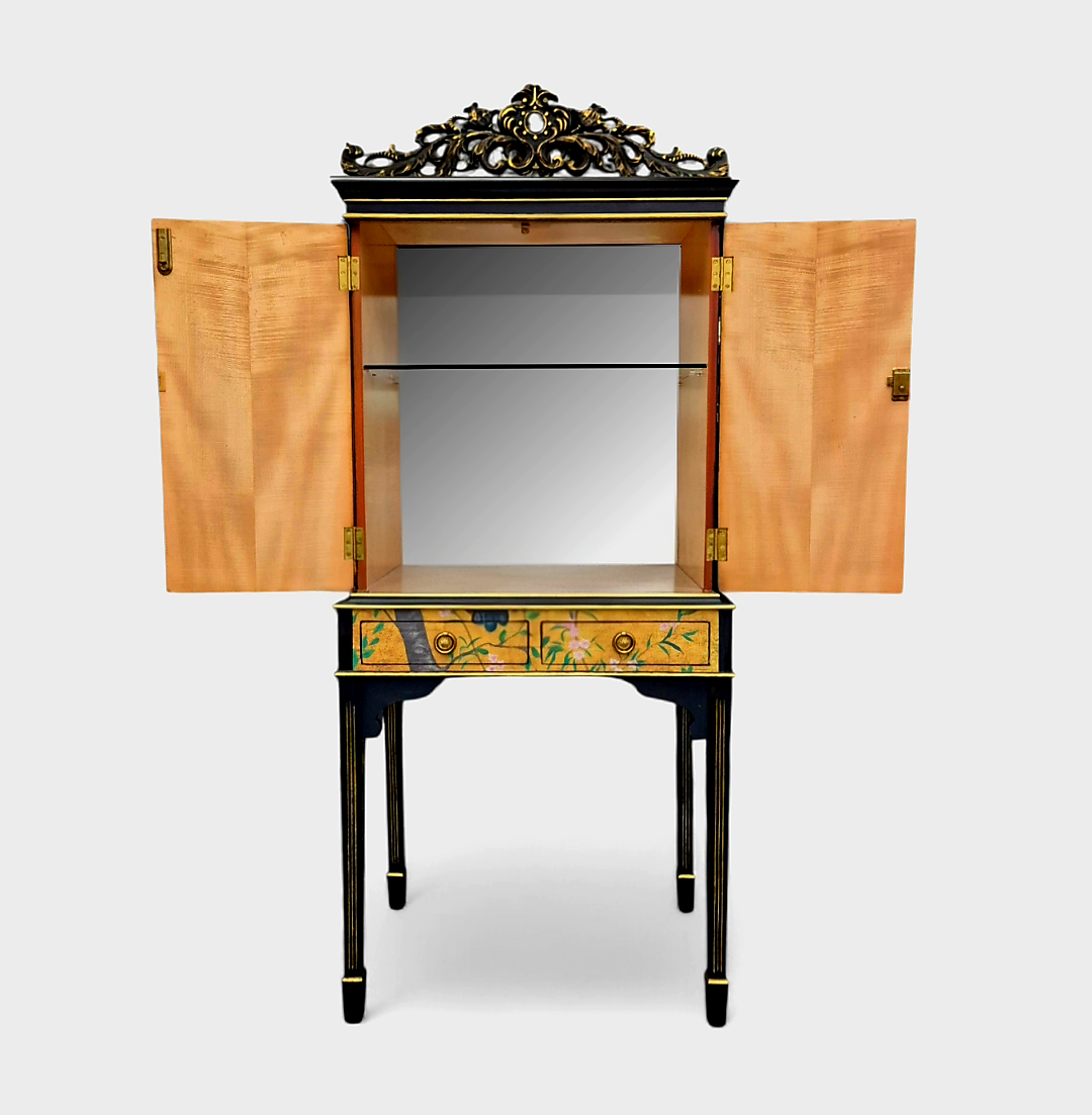 Luxury Upcycled Vintage Cocktail Cabinet with Edo Chinoiserie Decoupage