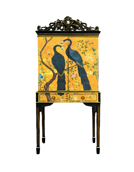 Luxury Upcycled Vintage Cocktail Cabinet with Edo Chinoiserie Decoupage