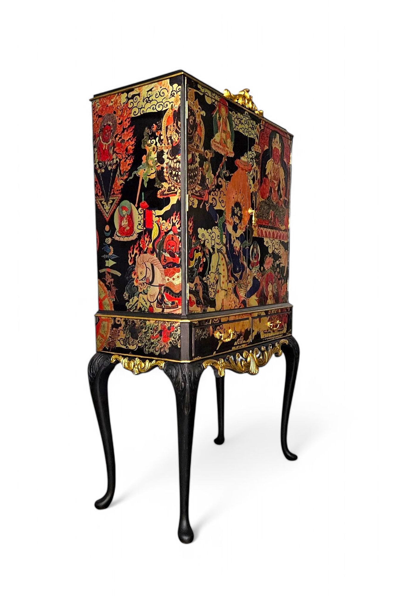 Professionally Upcycled Vintage Cocktail Cabinet with Metallic Chinoiserie Decoupage