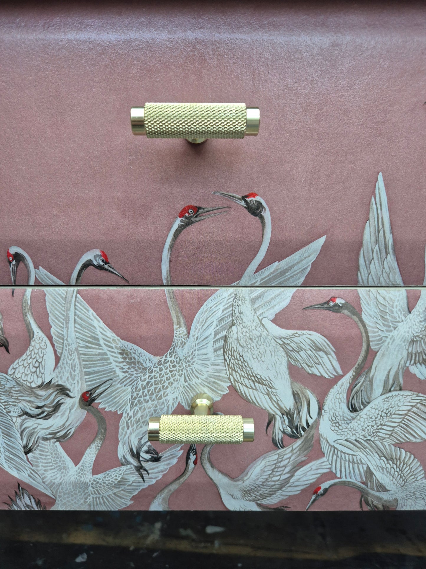 Luxury Mid Century Meredew Sideboard/ Cupboard with Soaring Cranes Decoupage
