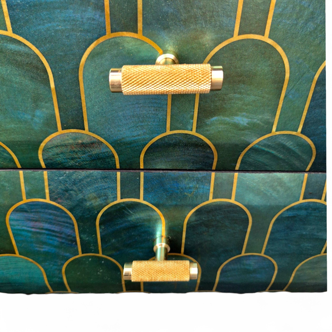 Luxury Upcycled Mid Century Meredew Sideboard with Metallic Geometric Decoupage